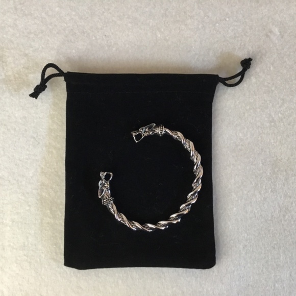 Men’s Viking Double Wolf Head Braided Twist Cuff Bracelet - Picture 4 of 4